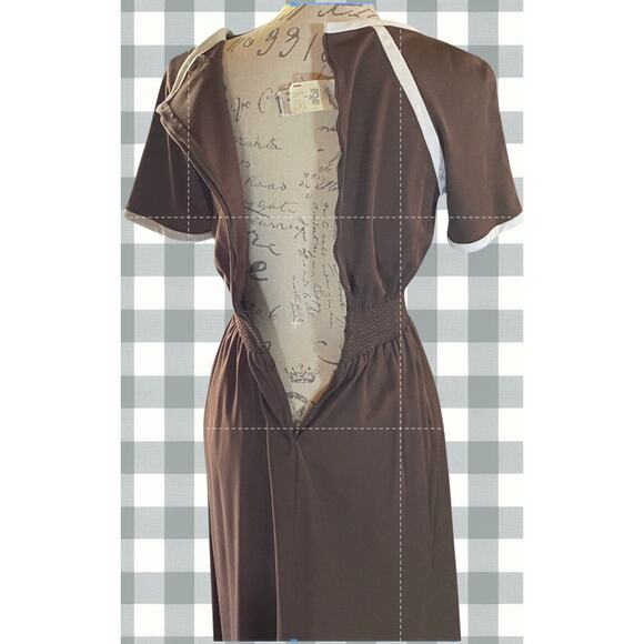 Vintage Jody of California Womens 8 70s Brown Smocked Waist Minimalist Dress - Picture 6 of 9